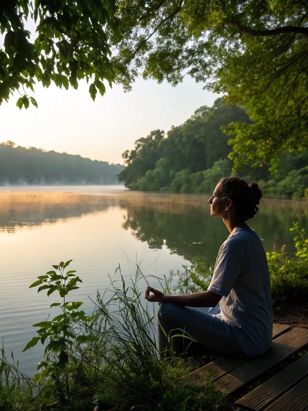 A book cover featuring a serene landscape with a person meditating, symbolizing inner peace and transformation.