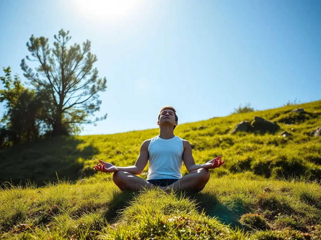 An image of a person deeply engrossed in meditation, with a soft, ethereal glow surrounding them, symbolizing inner peace and spiritual awakening.