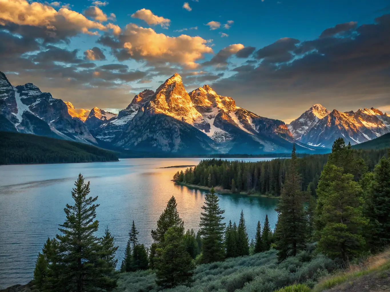 A serene landscape featuring mountains and a calm lake at sunrise, symbolizing the peaceful and reflective environment of a spiritual retreat.
